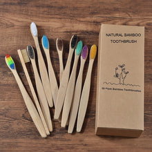 Load image into Gallery viewer, New design mixed color bamboo toothbrush Eco Friendly wooden Tooth Brush Soft bristle Tip Charcoal adults oral care toothbrush
